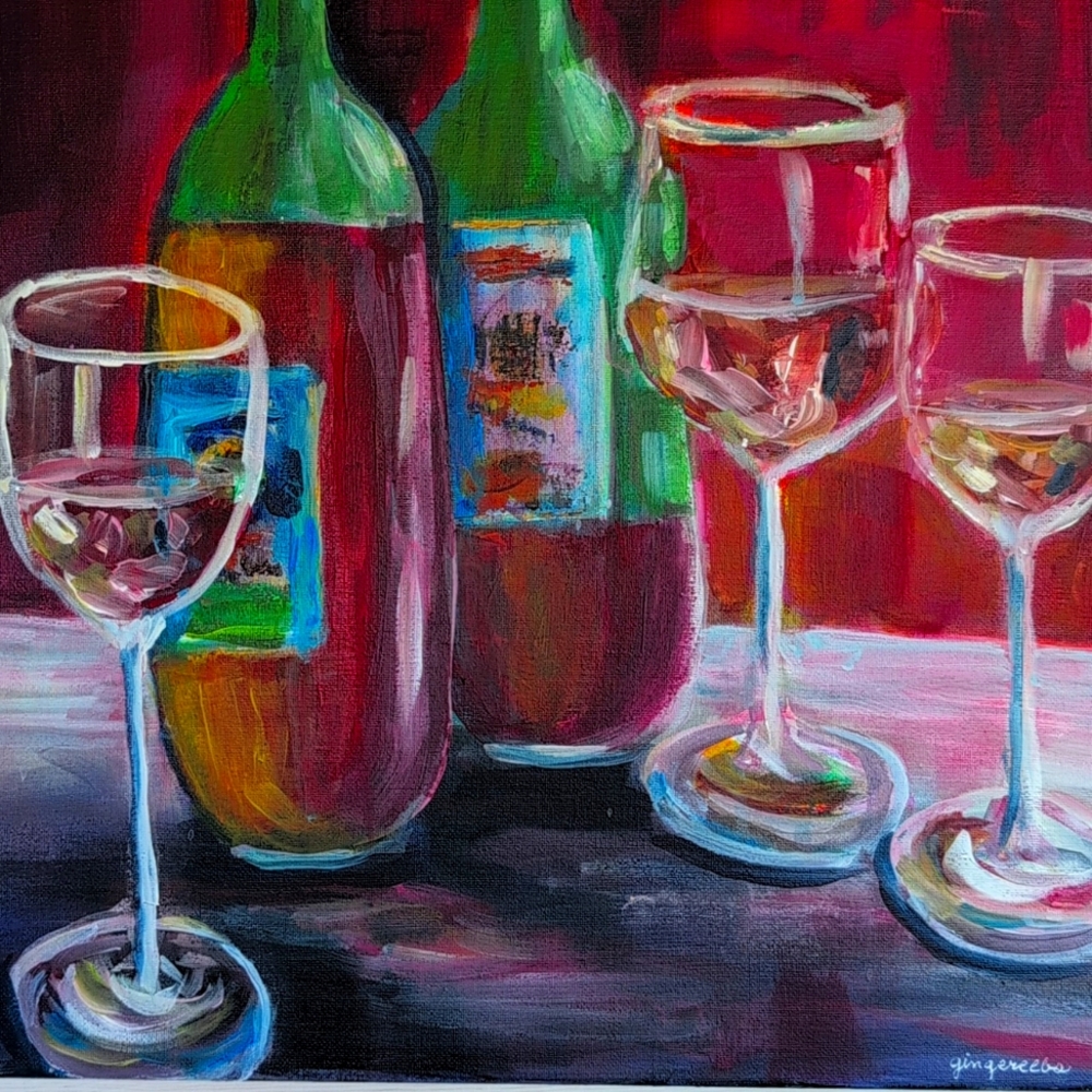 Wine Art On Canvas Signed Canvas Original Acrylic Hand Painted New Still Life - Picture 2 of 10